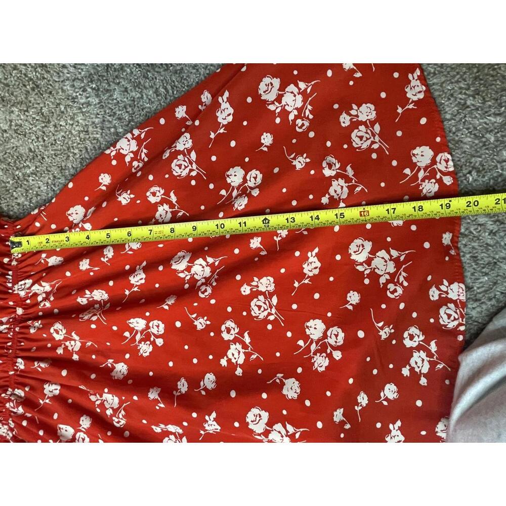 Everly | Anthropology Red Floral Dress Size L Made in USA - Picture 4 of 9